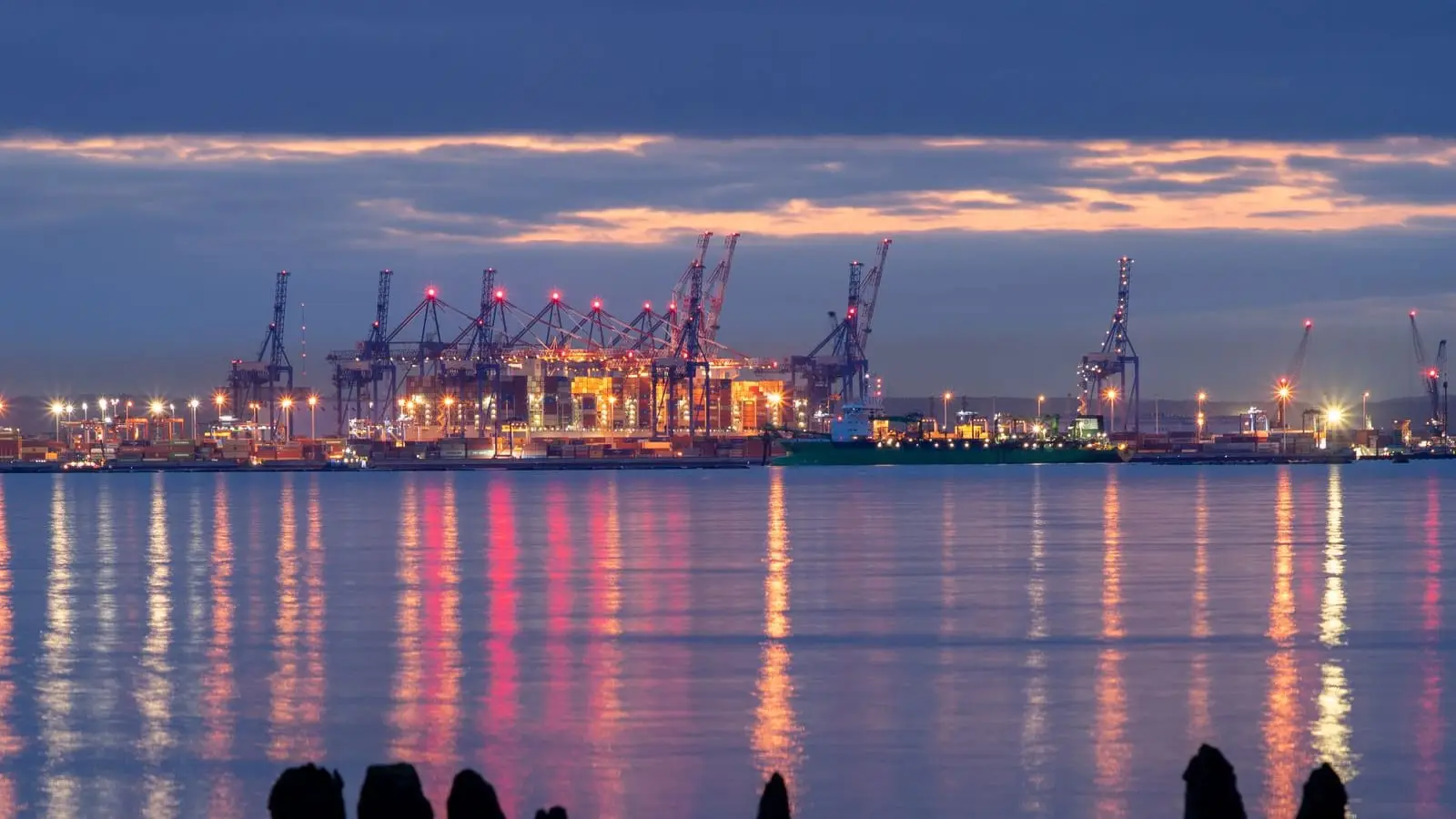 The waterfront and shipyard cranes at Gdańsk, Poland