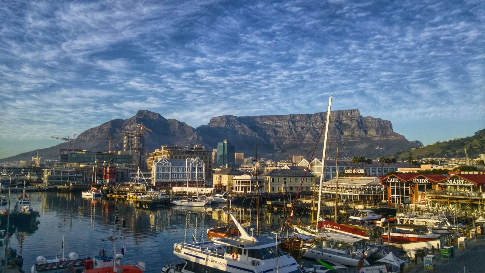 Aerial view of the harbour at Cape Town, South Africa, with the city behind